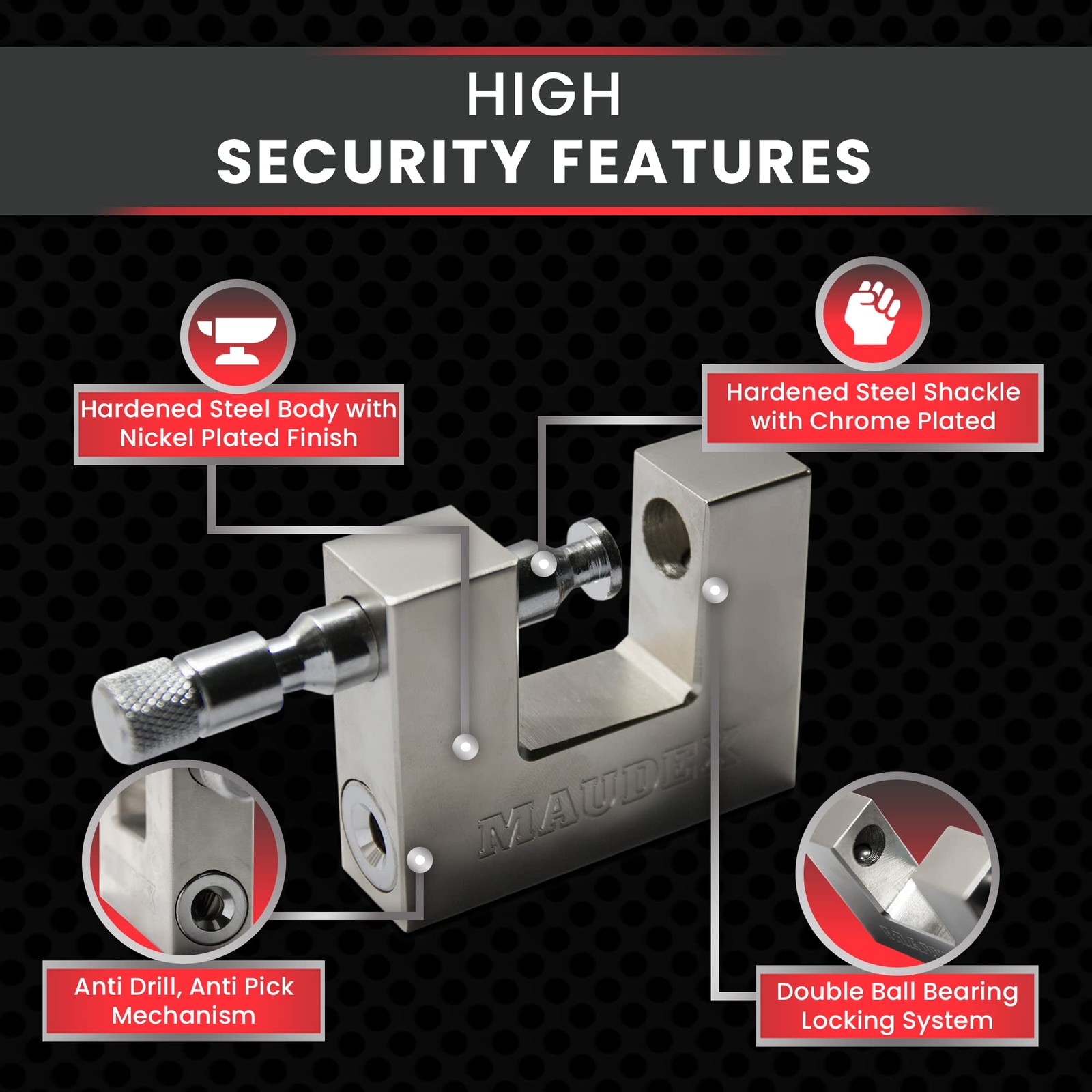 Maudex® MDP/90 Heavy Duty Lock with 10 Keys for Outdoor Use [Nickel Plated Finis