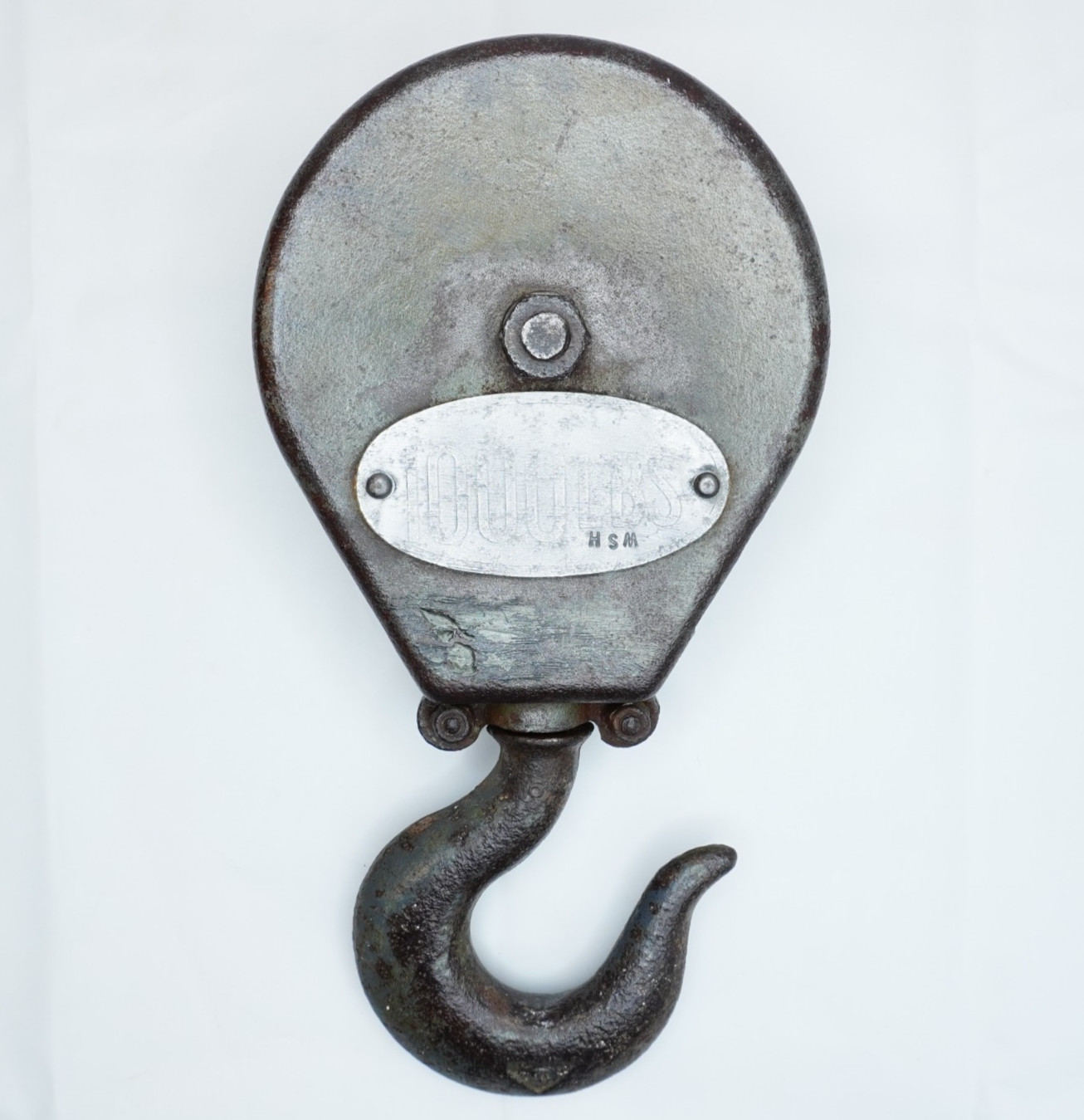 Vintage HSM 1000lb Industrial Pulley 5″ Wheel Embossed Aluminum ID Plates 10lb