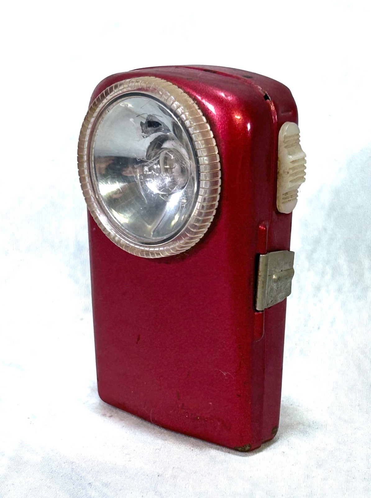 Vintage Wonder France Signal Pocket Flashlight Torch Metallic Red Metal 3R12
