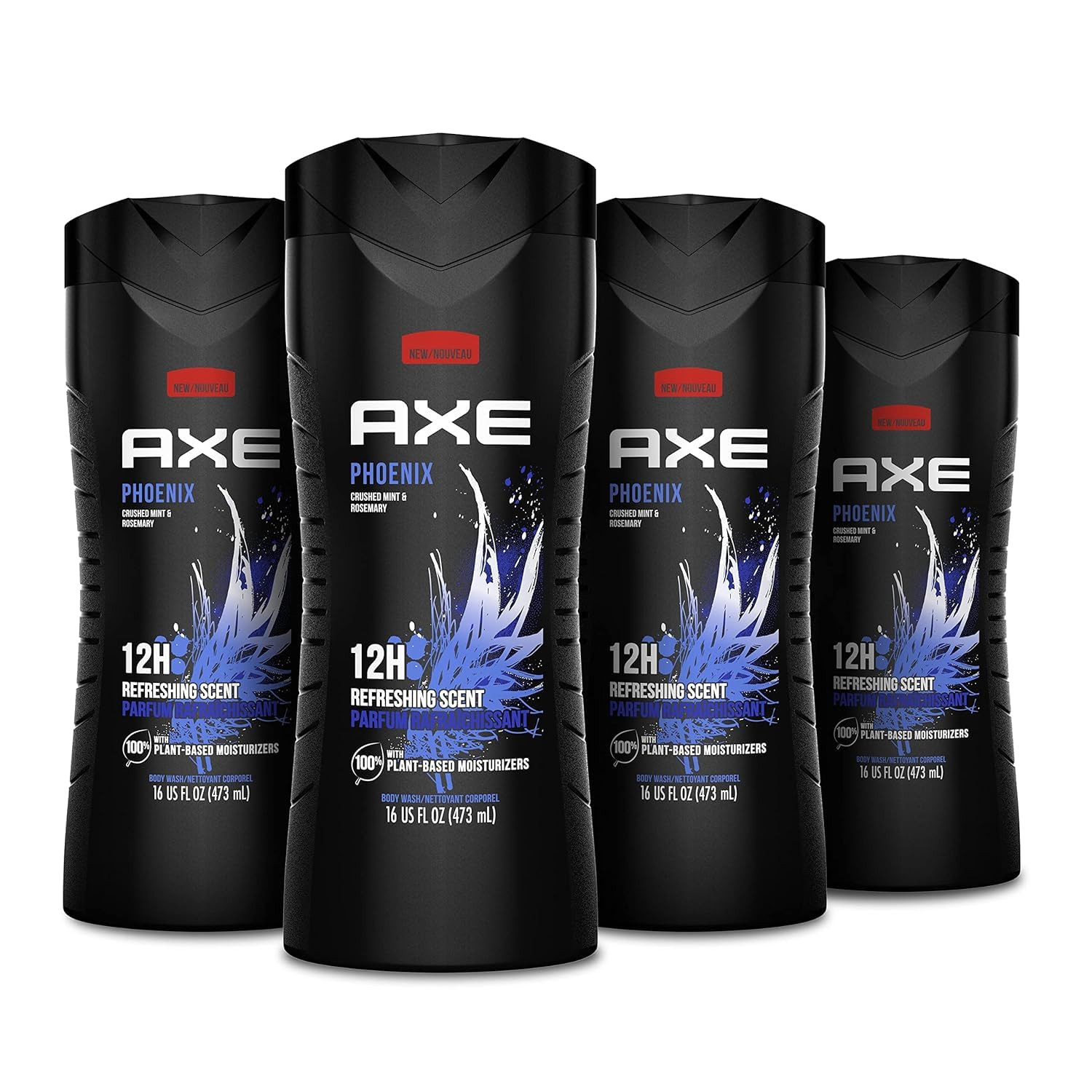 AXE Crushed Mint & Rosemary Body Wash Phoenix 4 Count 12H Refreshing Scent Men’S