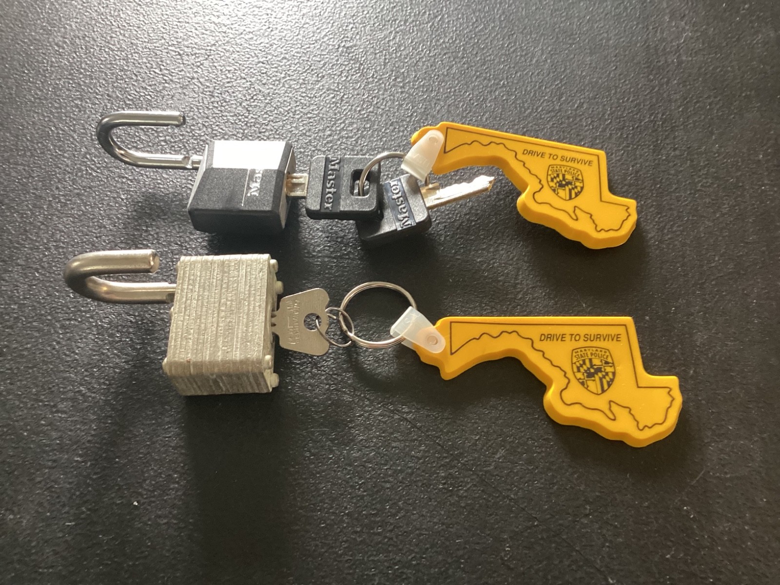 (2) Small Light Security Master Locks with Keys and Key Chains