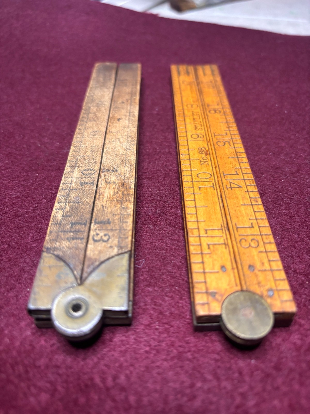 Vintage stanley no.68 boxwood brass folding Ruler Lot of 2
