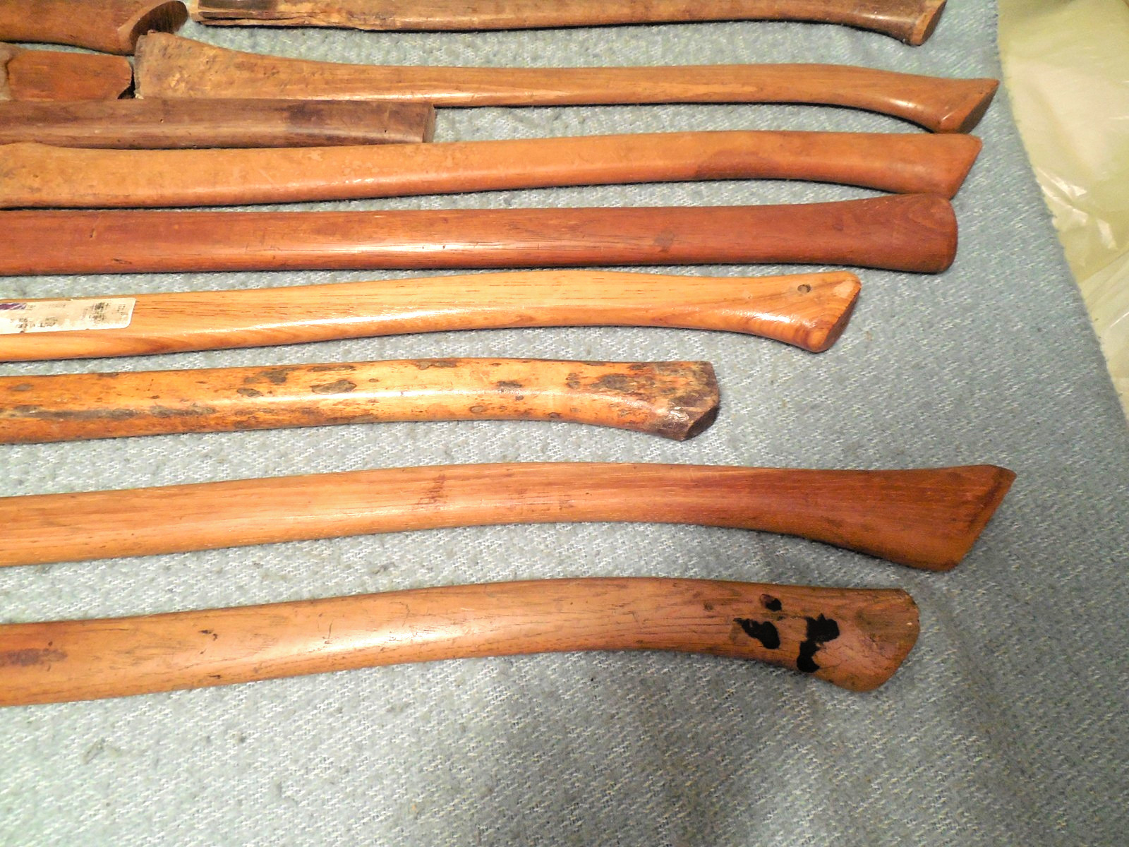 Lot 12 Used Axe + Hatchet Handles Some Cut Down One 36″ Hardwood Mostly Hickory