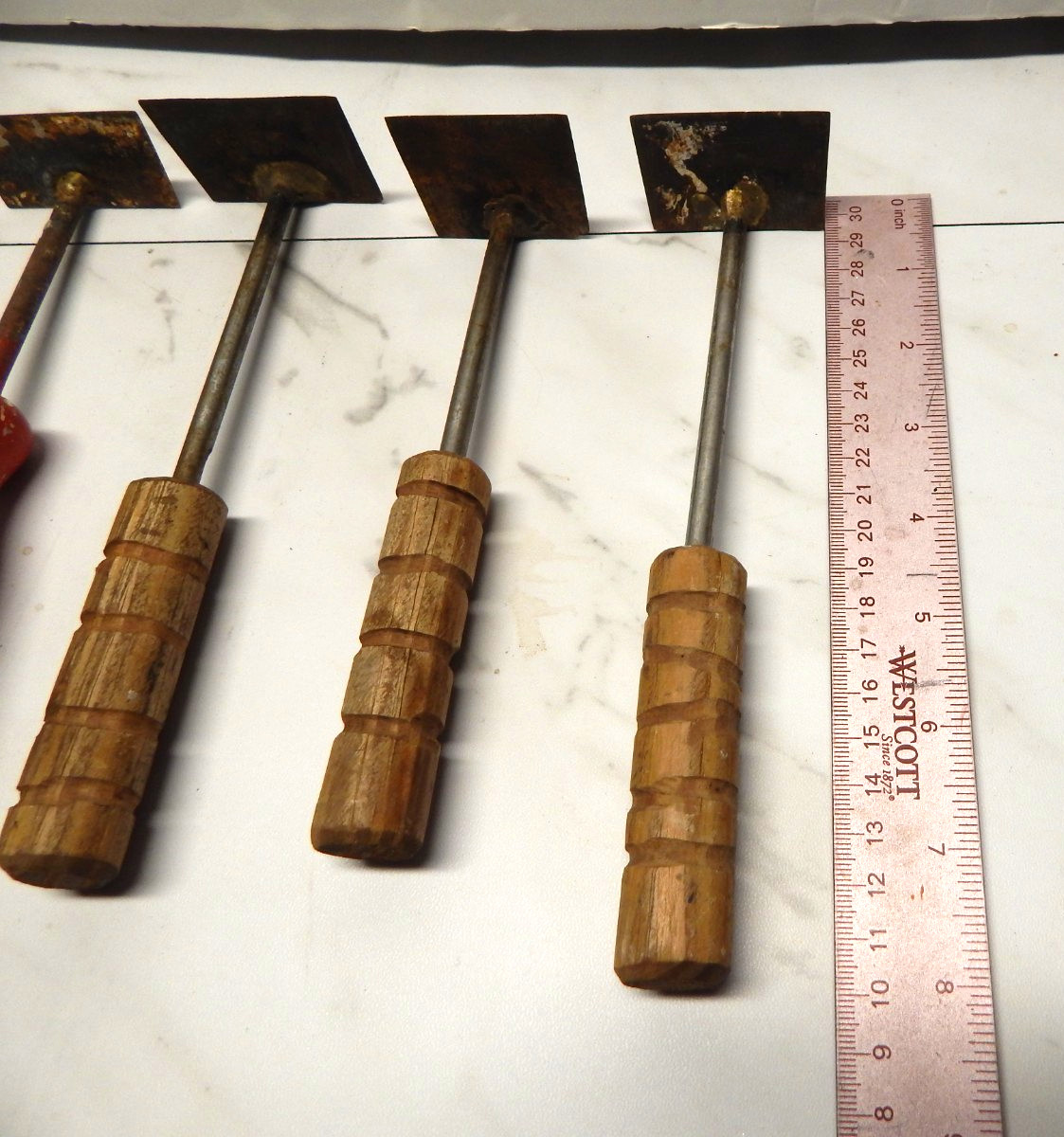 Set of 4 VTG Fleshing Tools Wood Handles