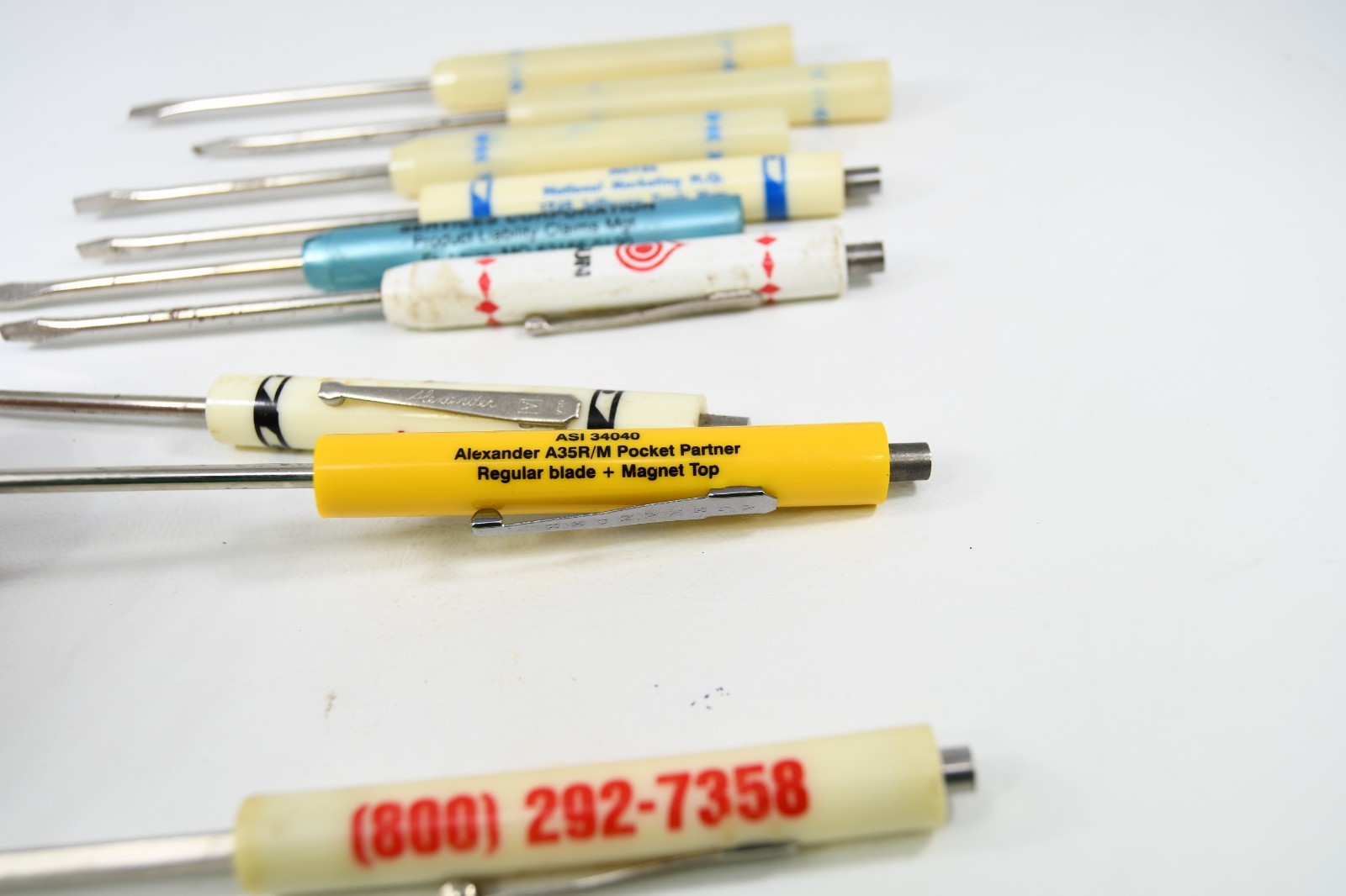 9 Vtg Advertising Pocket Screwdriver Lot Goodyear Tires Trans-Care Royal Insuran