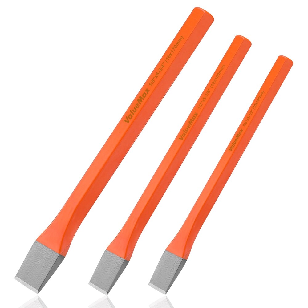 ValueMax 3PC Heavy Duty Cold Chisel Set 3/8Inch 1/2-Inch & 5/8-Inch Metal Chisel