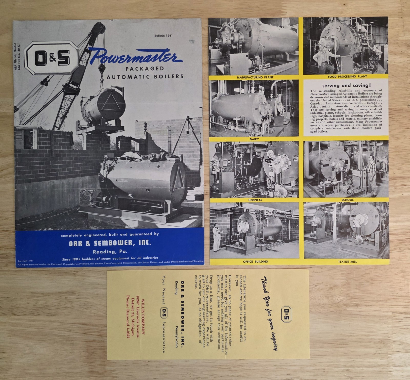 Vtg Orr & Sembower Powermaster Boiler Brochure, 1957