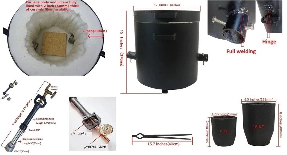 16 KG Gas Metal Melting Furnace Propane Deluxe Kit with Crucibles Molds Casting