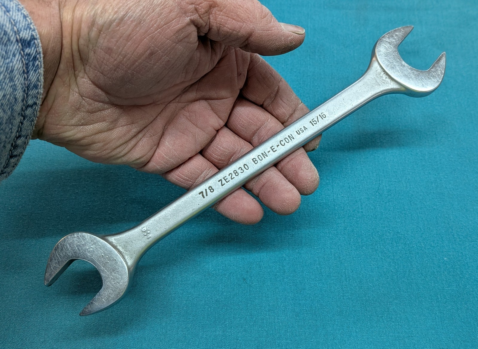 Bonney BON-E-CON ZE2830 Wrench 7/8 x 15/16 Open End USA Vintage Satin Polished