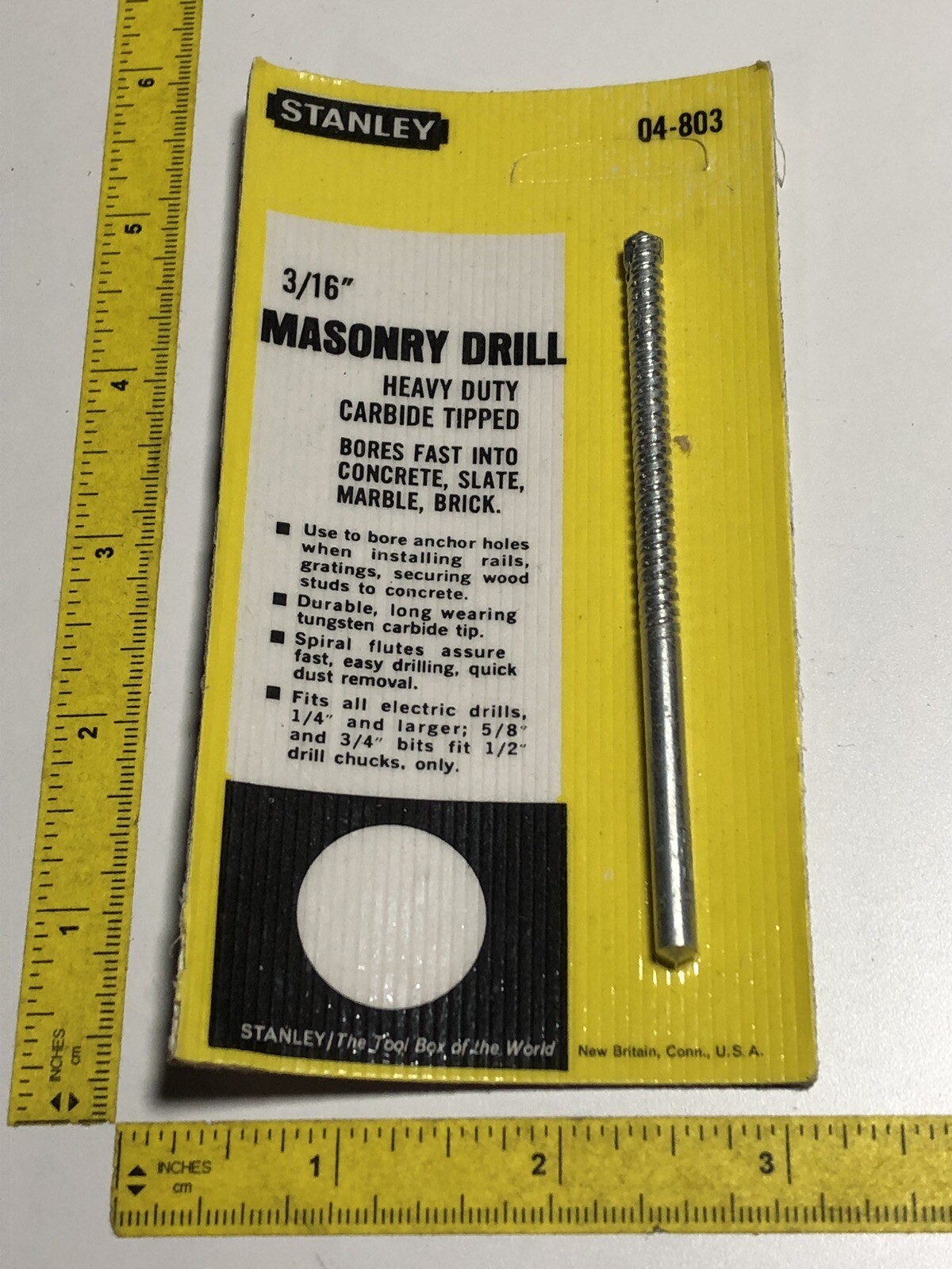 Stanley 3/16” Masonry Drill Bit 04803 High Quality Tough USA NOS VTG Carbide Tip