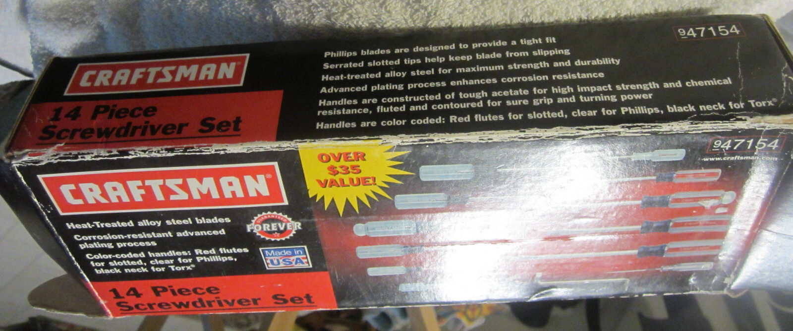 11 1/2X 4 1/8 X 2″ empty Craftsman 14 piece screwdriver set VTG box tool,947154
