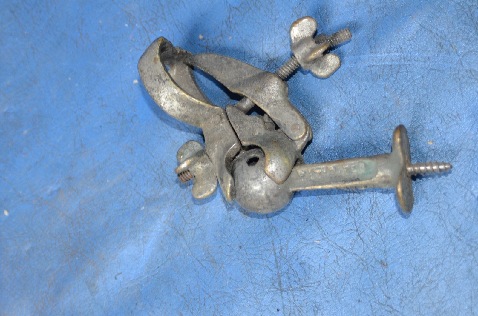 3- Vtg BRONZE Elmer Fell Patent Ball Articulating Pipe Clamp Vice Jig Screw Base