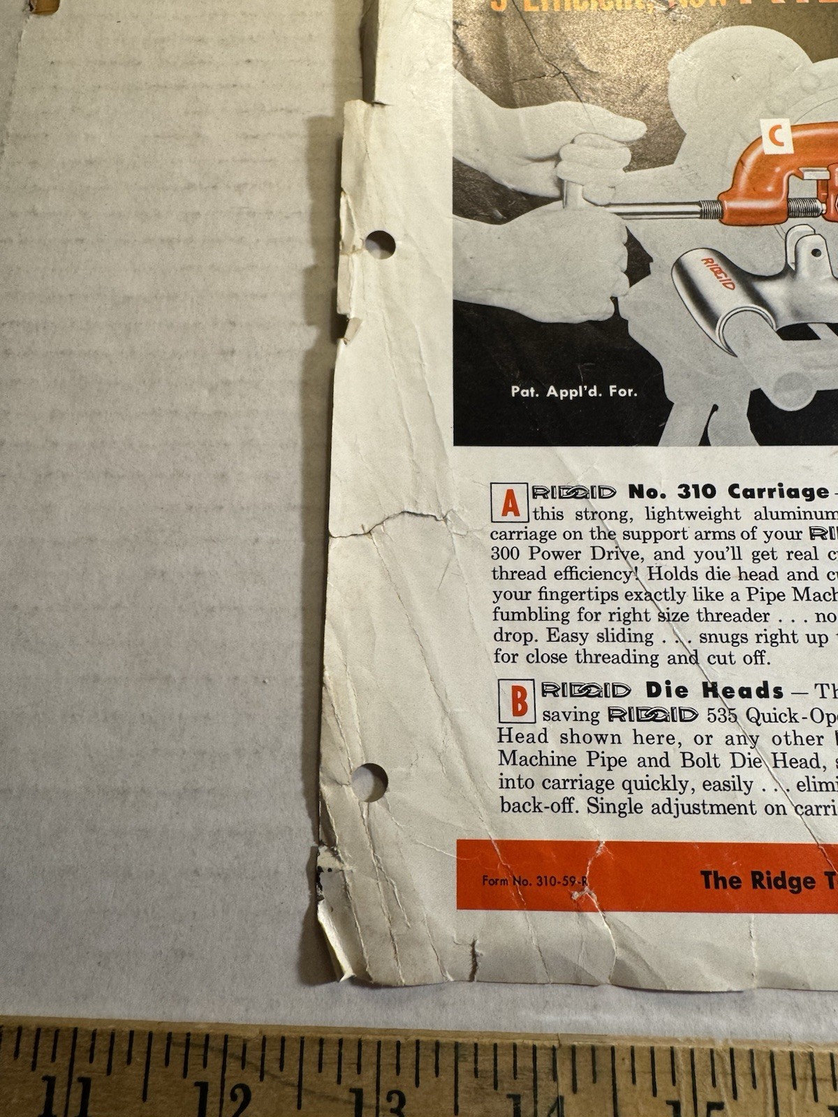 Vintage Ridge Tool Co Ridgid 300 Threading Machine No. 59-C Elyria Ohio Brochure