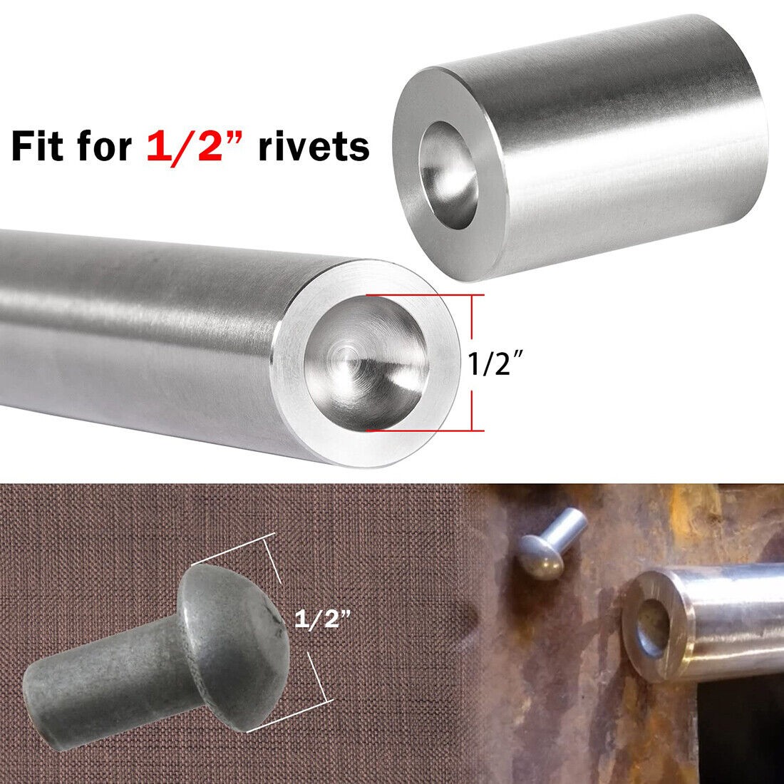Blacksmith Rivet Doming Punch Bucking Tools Factory Formed 1/2″ Head 5/16″ Dome