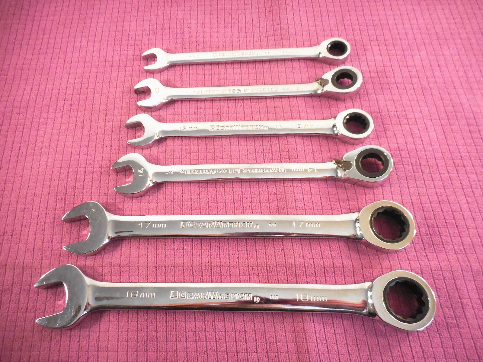 GearWrench 6 PC Ratcheting Combo Wrench(2 Reversible) 11 12 13 14 17 + 18mm GW6