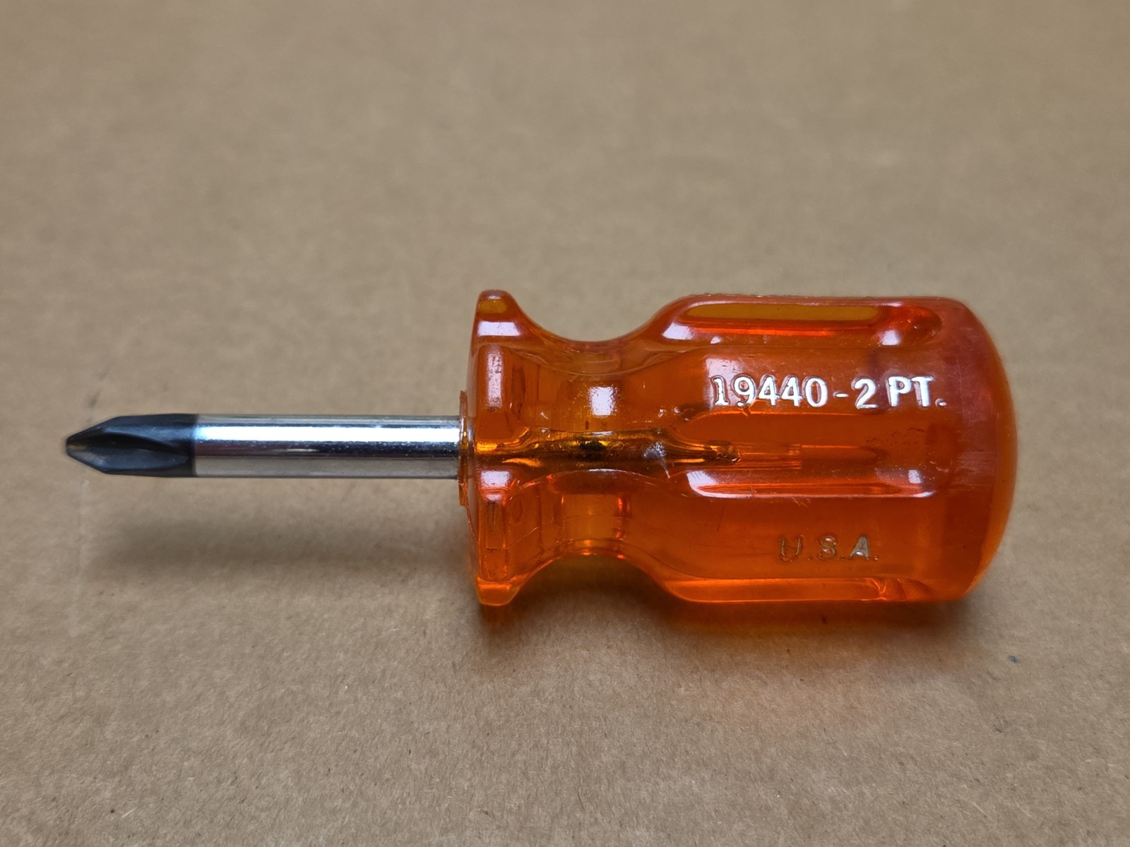 Vintage Klein Phillips Stubby Screwdriver USA – 19440-2 PT Orange Handle *PICS