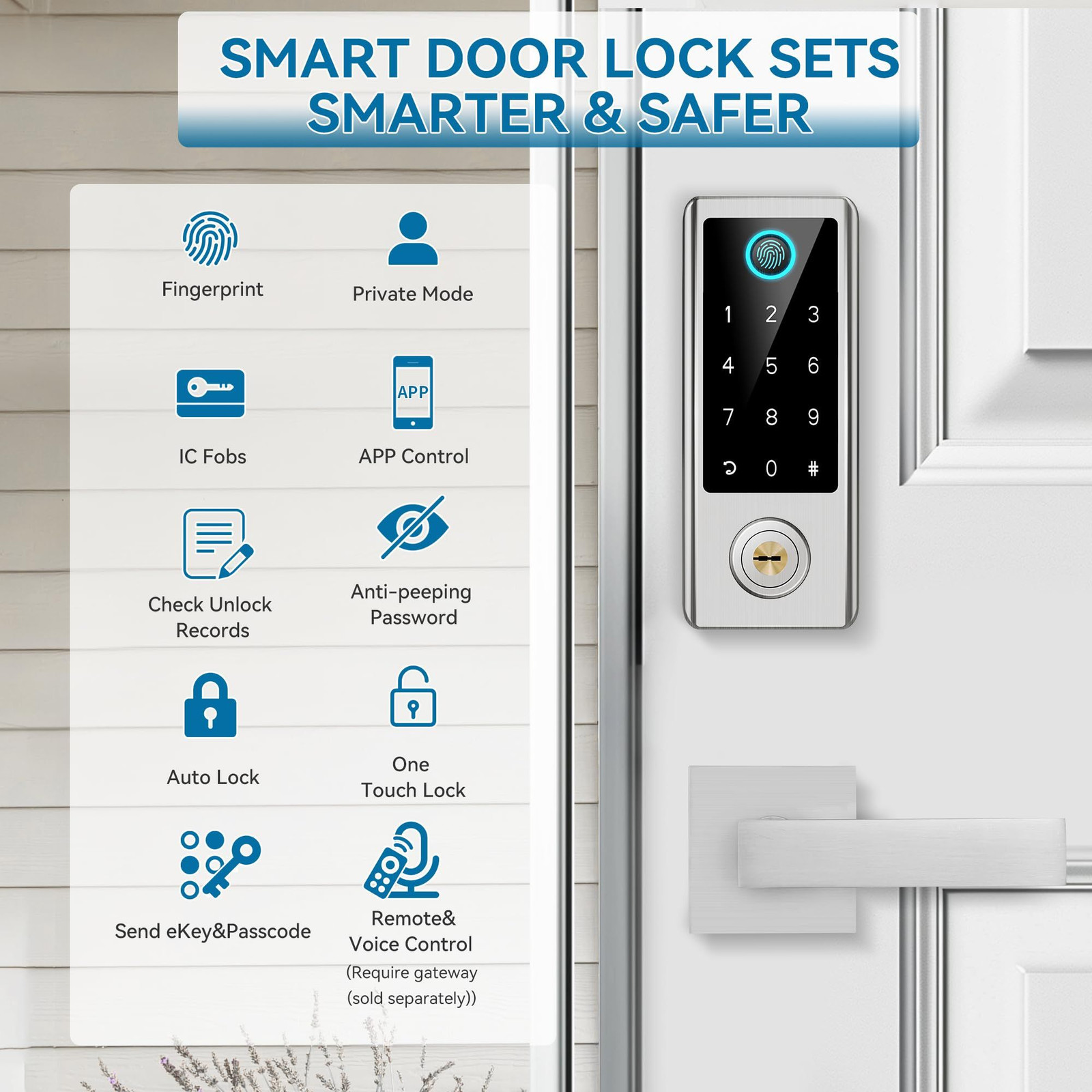 BEBASIA Smart Fingerprint Door Lock with Handle Set, Full App Satin Nickel