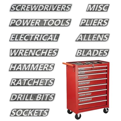 Magnetic Tool Box Labels 12 Pack, Reusable Magnetic Toolbox Labels Black