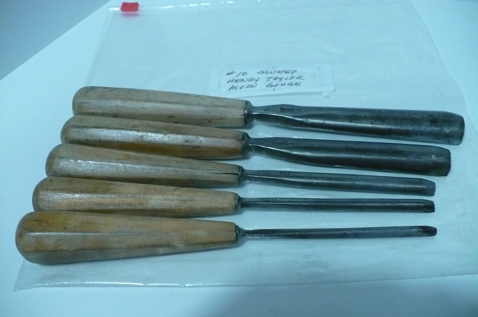 5 Pc Set Henry Taylor Acorn Sheffield Woodworking Gouge Chisels #10 Sweep EUC