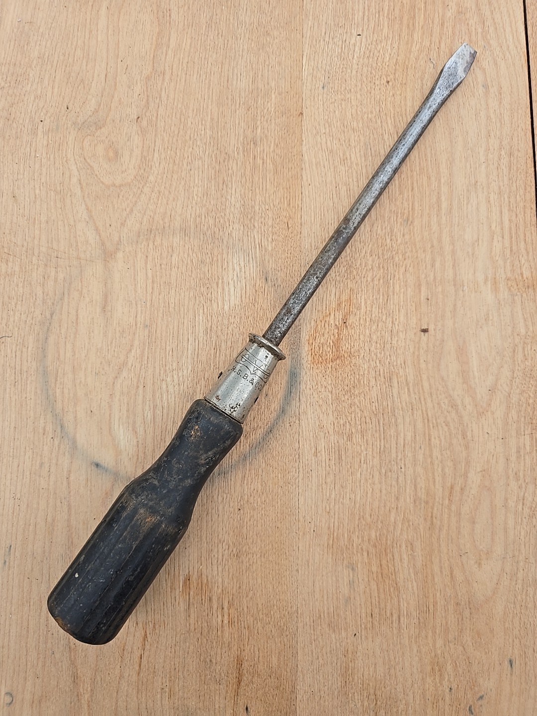 Antique H.S.B. & Co. O.V.B. Wood Handle Flat Screwdriver Vintage Tool