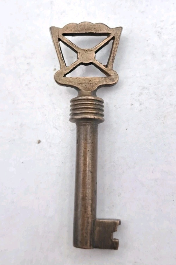 Antique Victorian Hollow Barrel Key Brass Vintage Door Cabinet Lock Skeleton Key