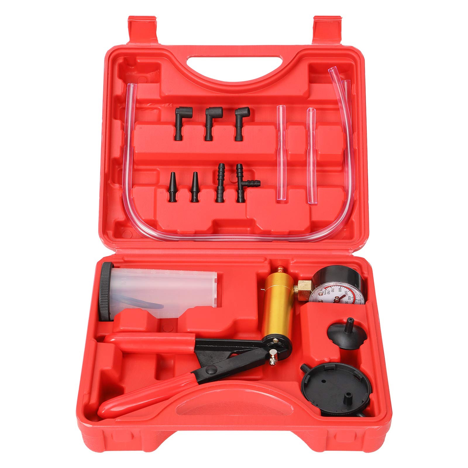 Brake Bleeder Kit Vacuum Pump Gauge Adapters for Car Bike Truck (Red)