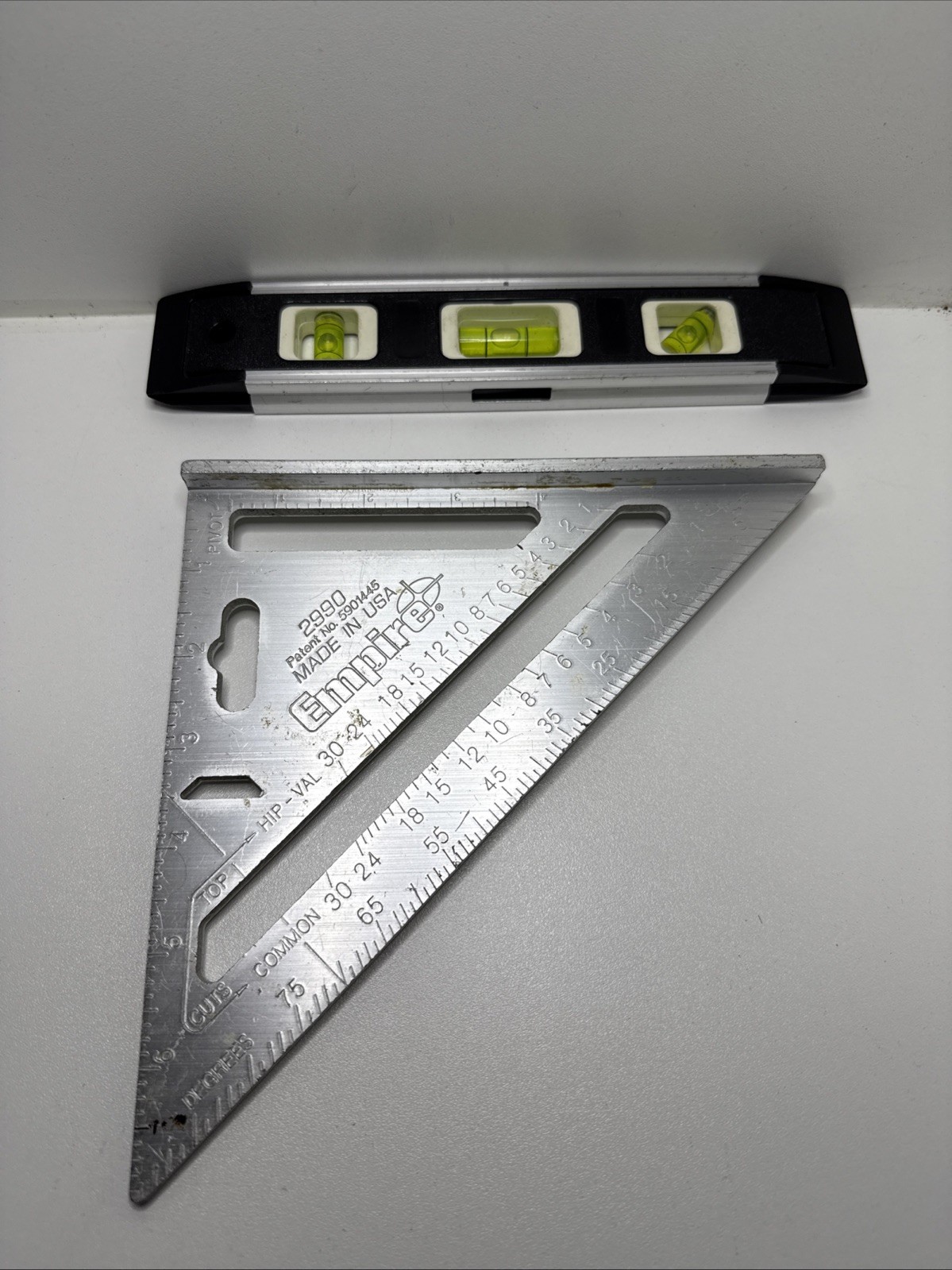 2 Pc. Empire 7 In. Aluminum Rafter Square. & 9 In Level Torpedo