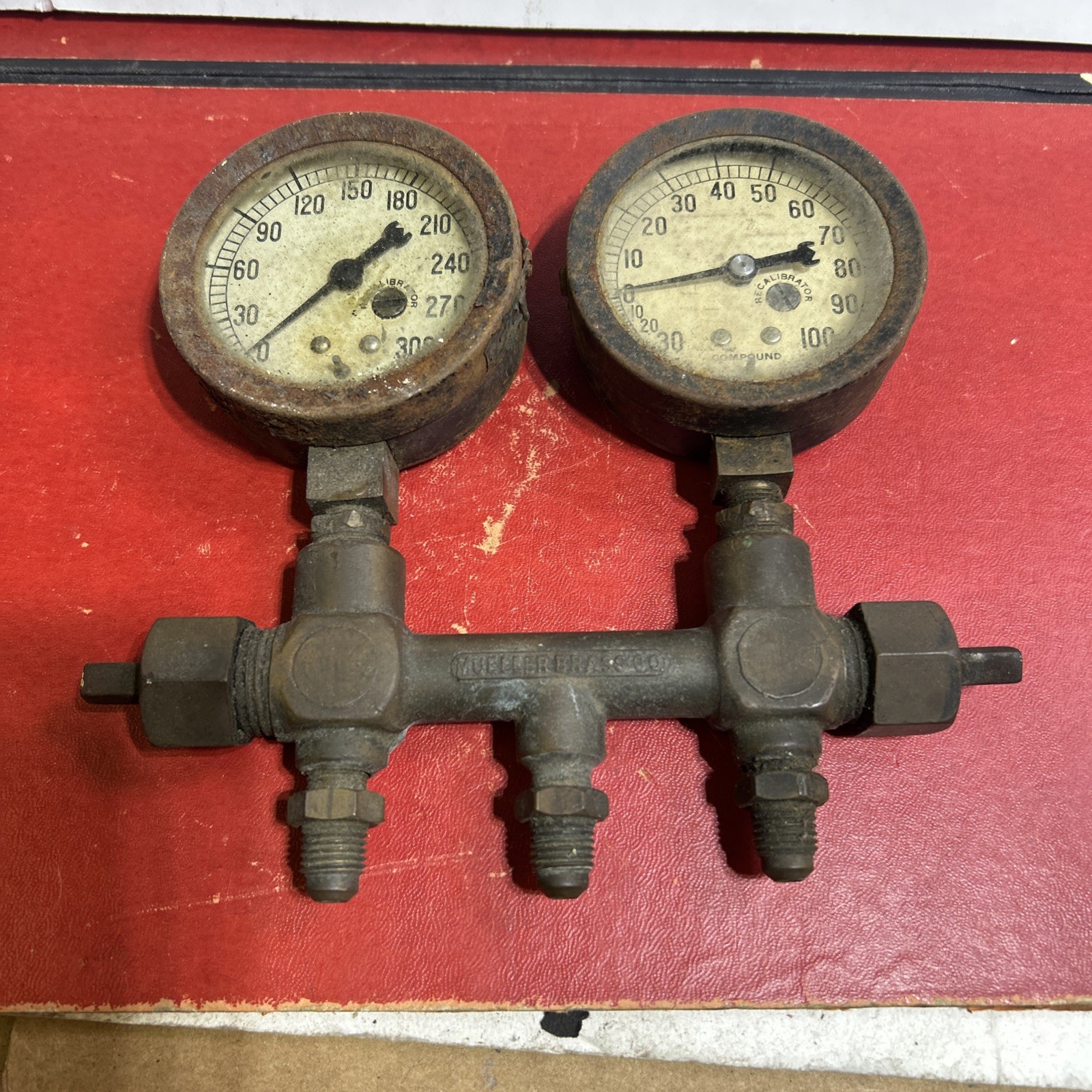 Vintage Jas P Marsh Co gauges & Fittings Mueller brass STEAMPUNK