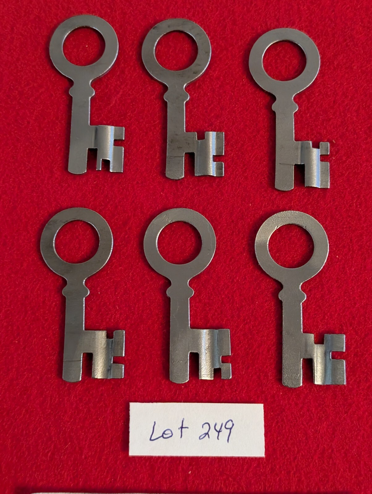 6 DIFFERENT VINTAGE 1870-1880’s SMOKEHOUSE PADLOCK KEYS, ANTIQUE LOCKS LOT #249