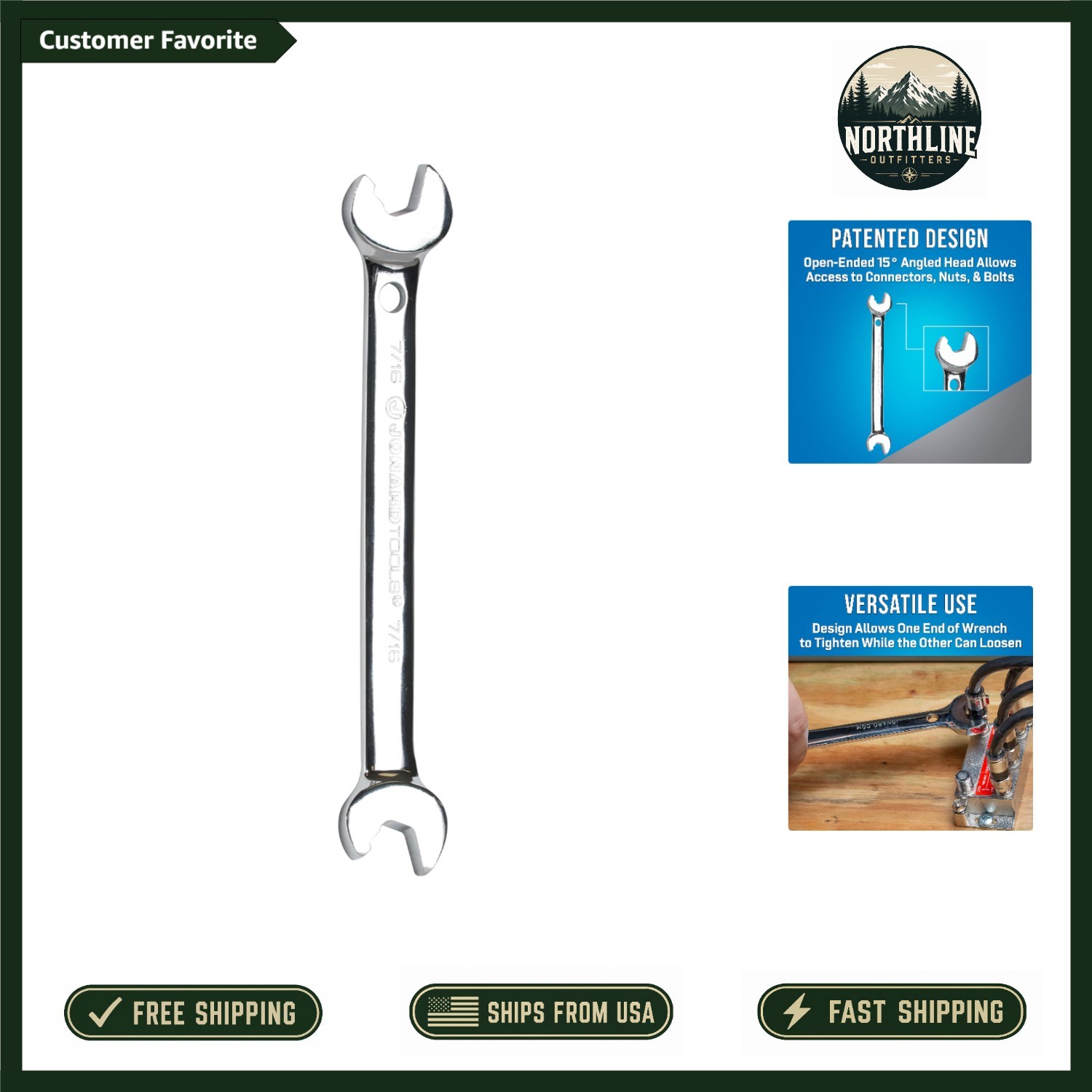 ASW-716 Double Ended Speed Wrench, 7/16” Angled Head for Ultimate Access