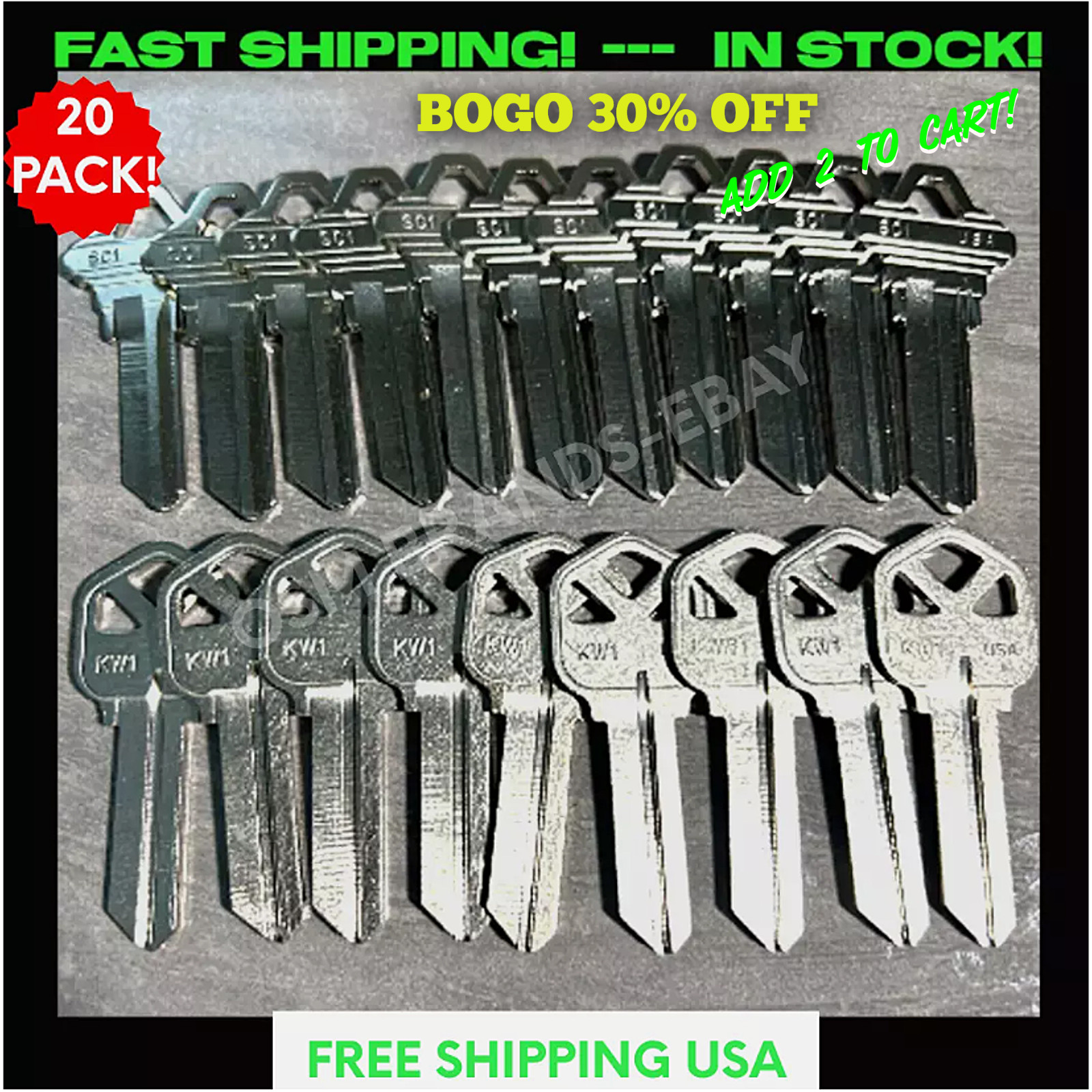 20 ILCO KWIKSET KW-1/SCHLAGE SC-1 House Key Blanks NICKEL PL RE Agency-LANDLORD
