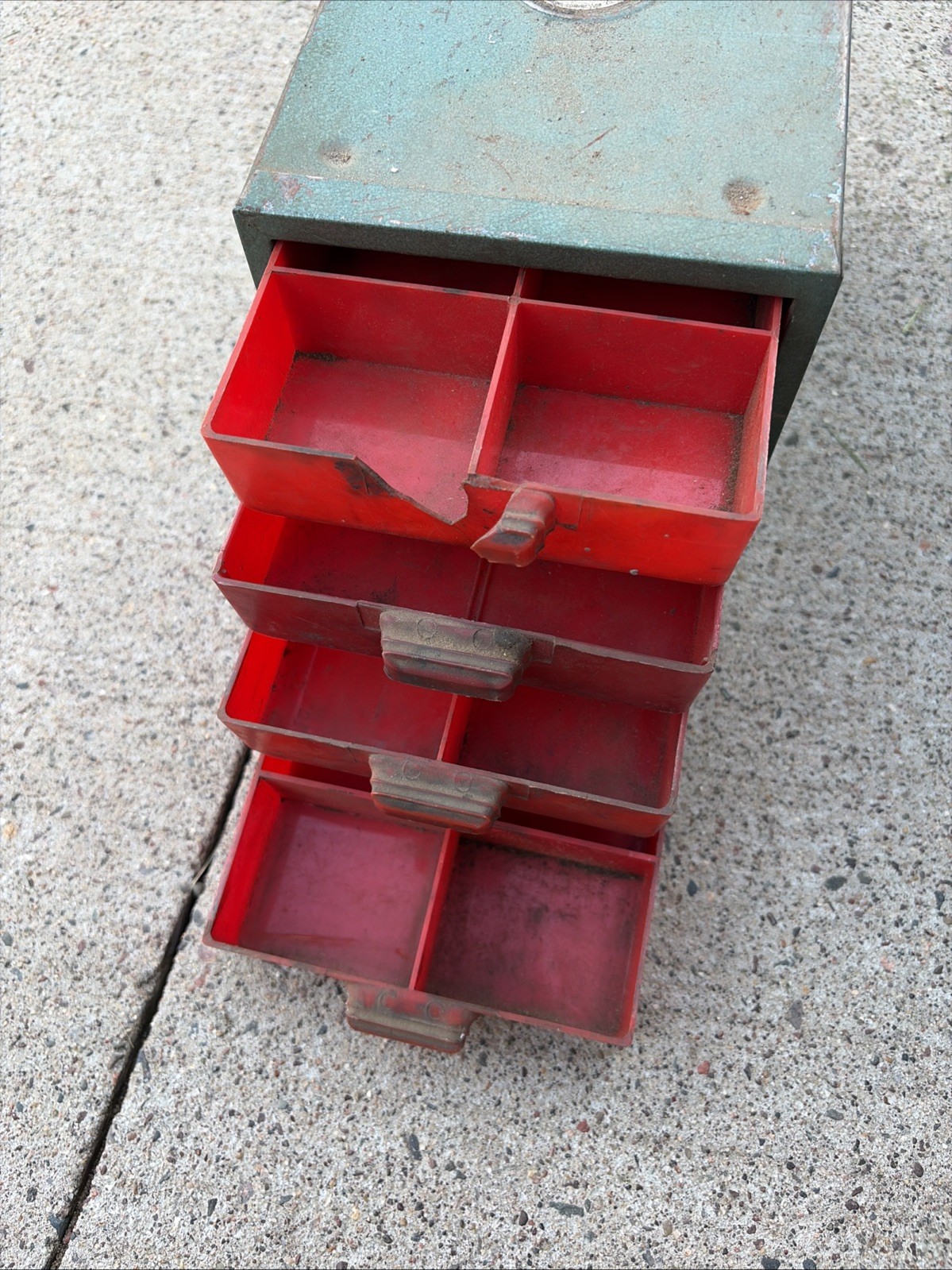 Vintage Waterloo Metal Box 4 Drawer Metal Toolbox Bins Small Part Bin Green