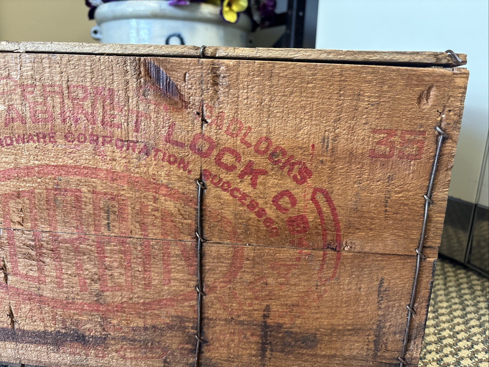 Vintage Wooden Crate Corbin Cabinet Lock Padlock Shipping Box Sign Ace Hardware