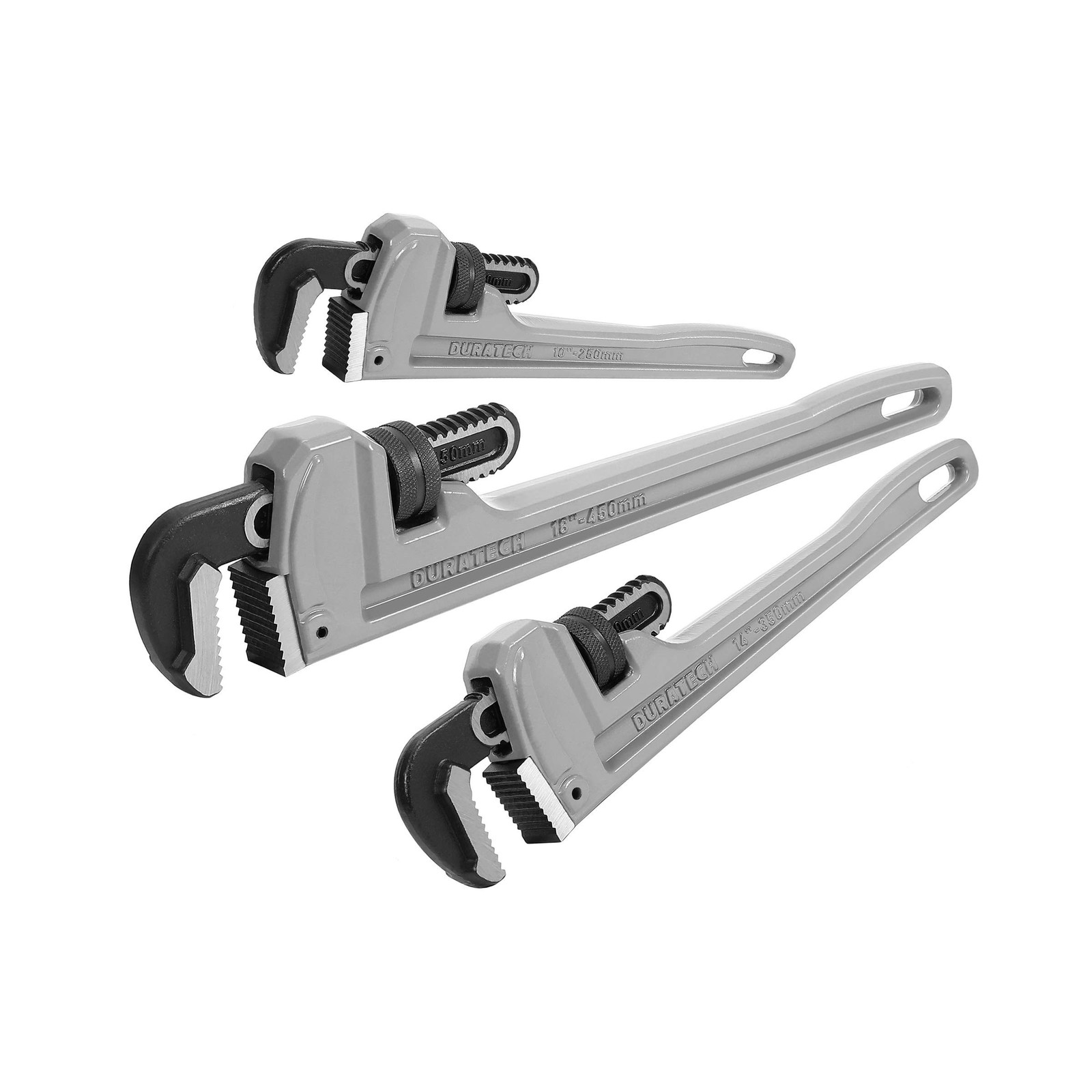 DURATECH 3-Piece Heavy Duty Aluminum Straight Pipe Wrench Set, 10″, 14″, 18″,…