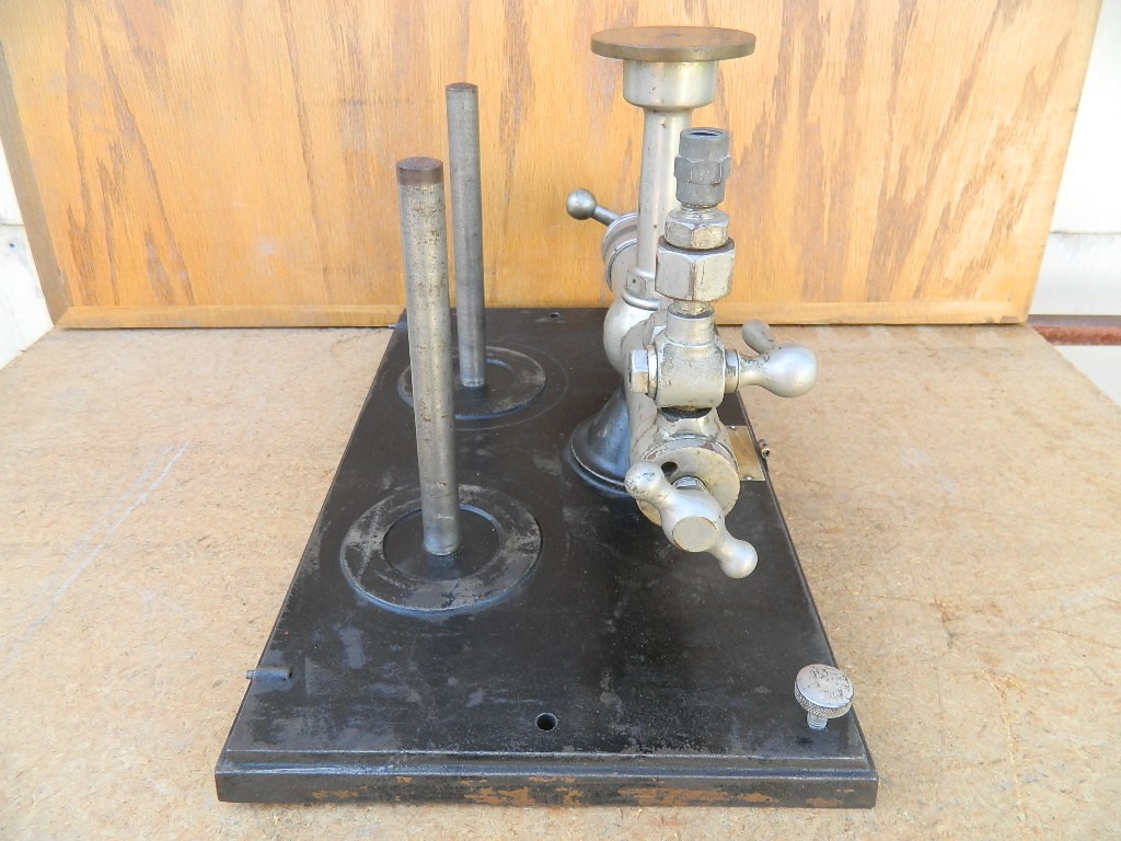 Vintage American Gauge & Valve Test Tool Nickel Plated Brass Cast Iron Base