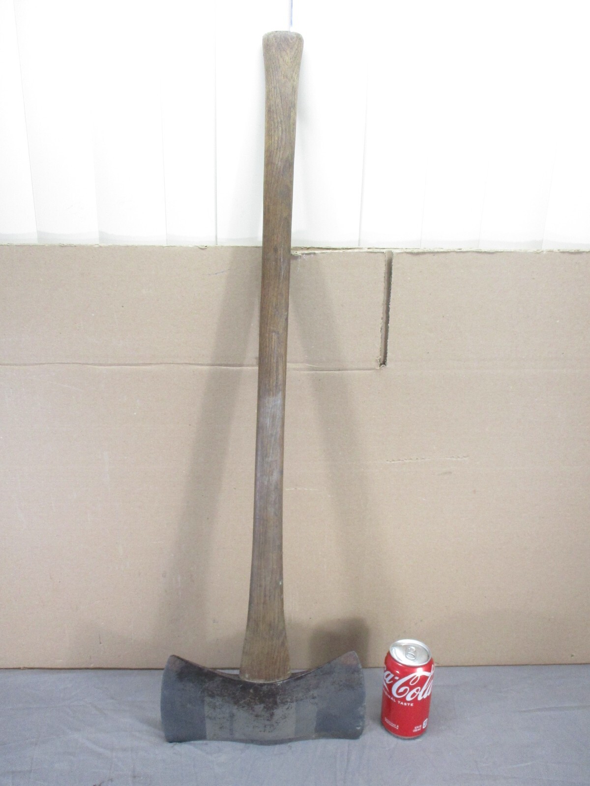 Vintage Double Bit Wood Cutting Axe 34.5″ Wooden Handle Western Head