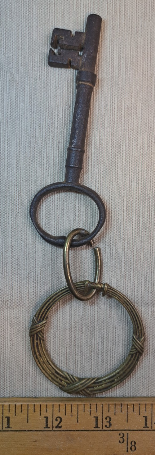 Antique Victorian Skeleton Key on Ornate Brass Ring – 3.25” Warded Door Key