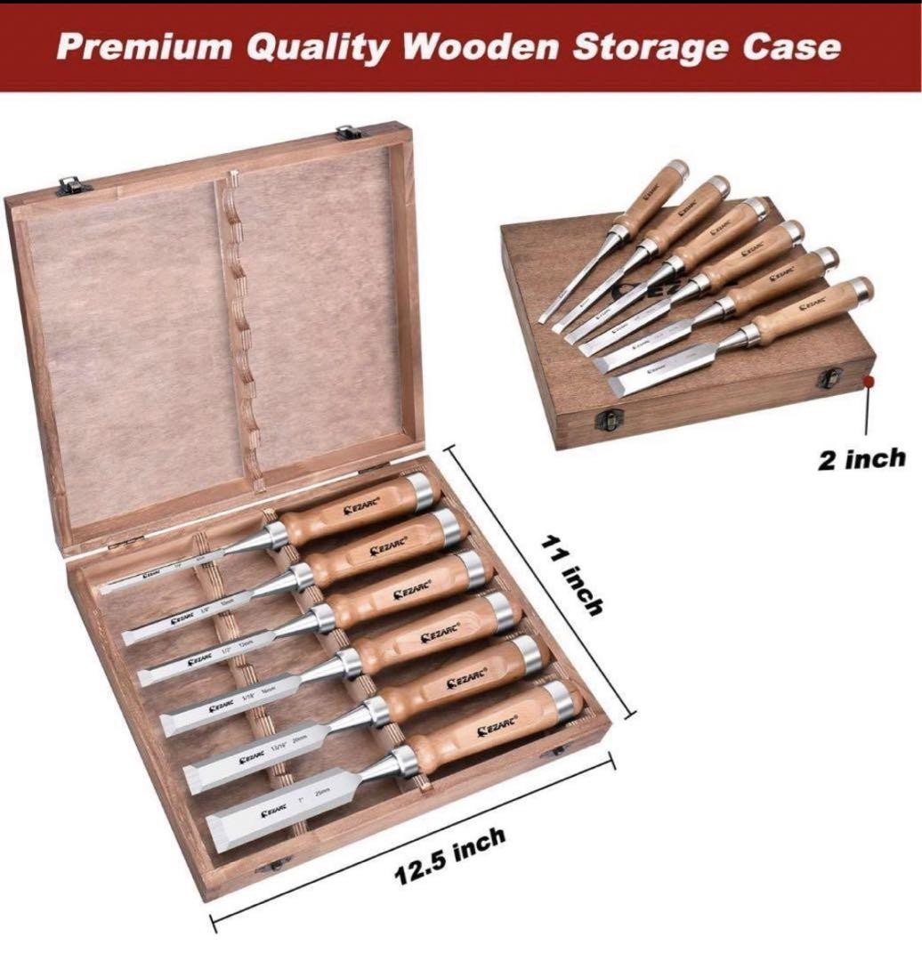 High Quality 6 Piece Chisel Set with Beech Wood Handle and Wooden Box