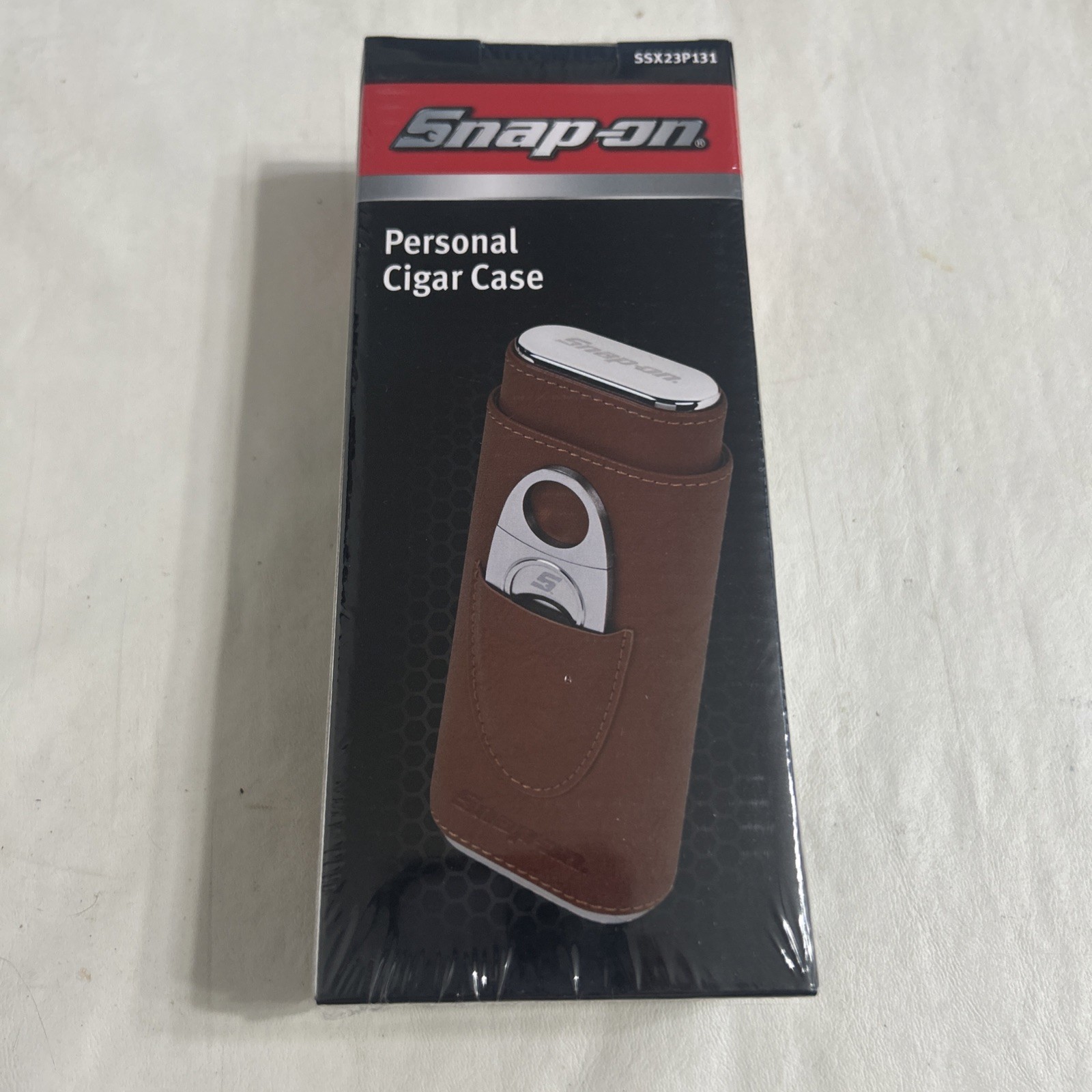 Snap-on Cigar Case Holder Brown Silver w/ Cutter Collectable Memorabilia Limited