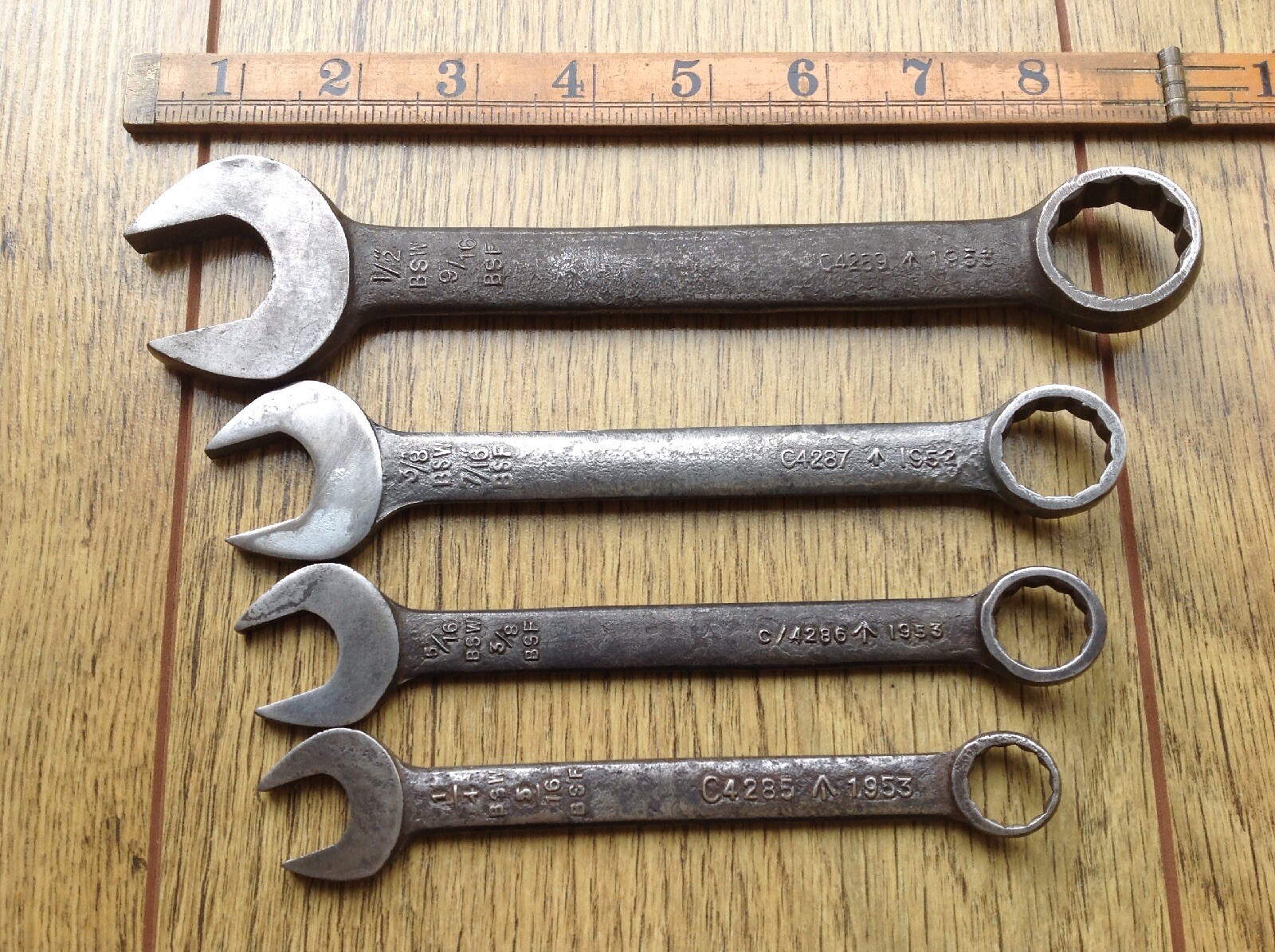 4 Dropstamco Military 1950s Issued Combination Spanners 1/2″ To 1/4″BSW.