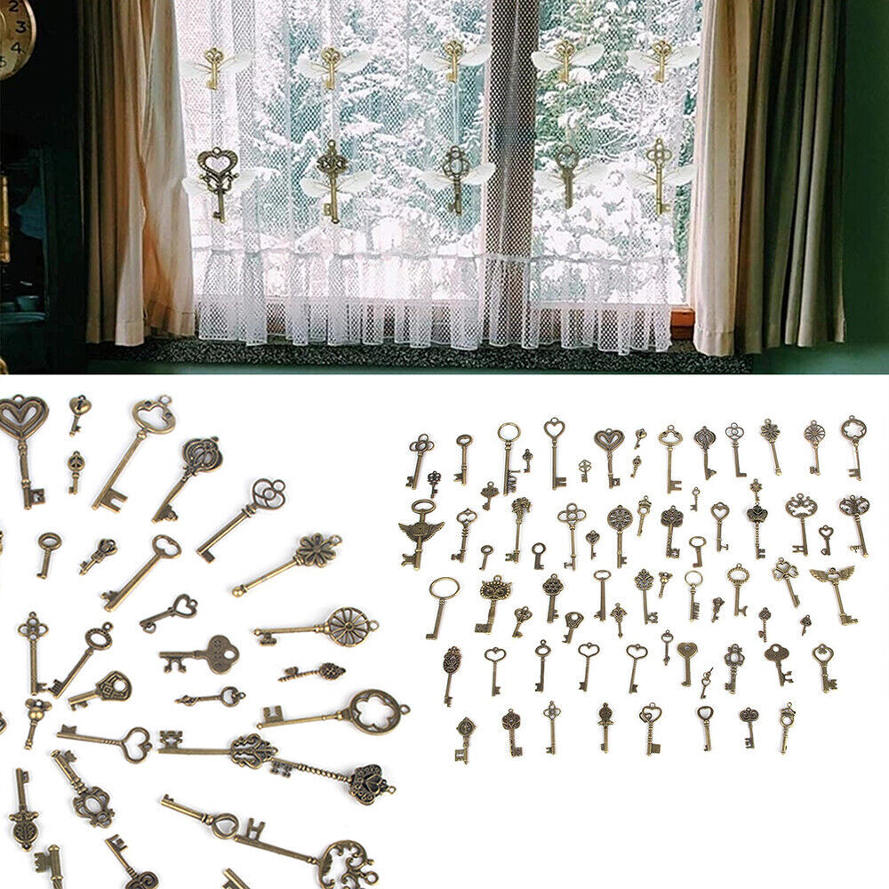 69 Pcs Set Antique Vintage Old Look Ornate Skeleton Keys Fancy Heart Bow Pendant