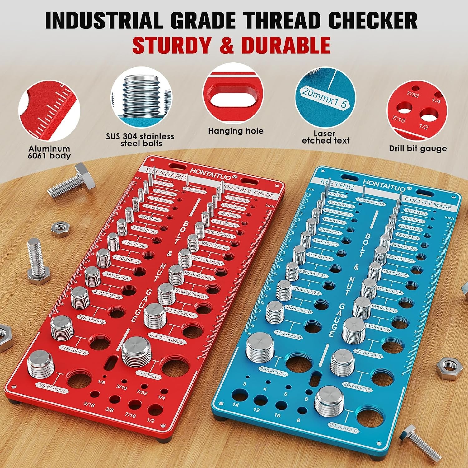 68 Nut & Bolt Thread Checker, Standard/Metric, 26+26 Bolt & 16 Drill Gauge