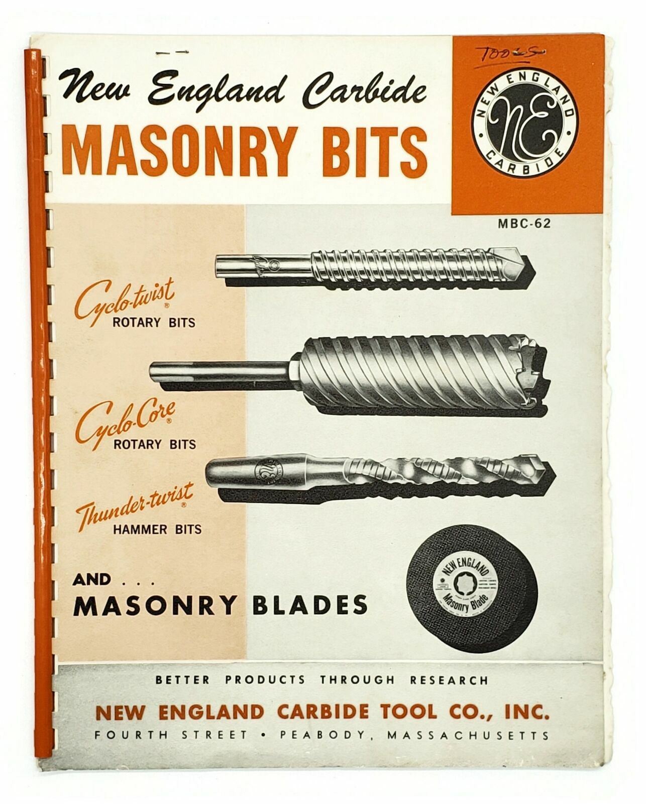 1964 New England Carbide Tool Co. Inc. Advertising Brochure Masonry Bits Catalog