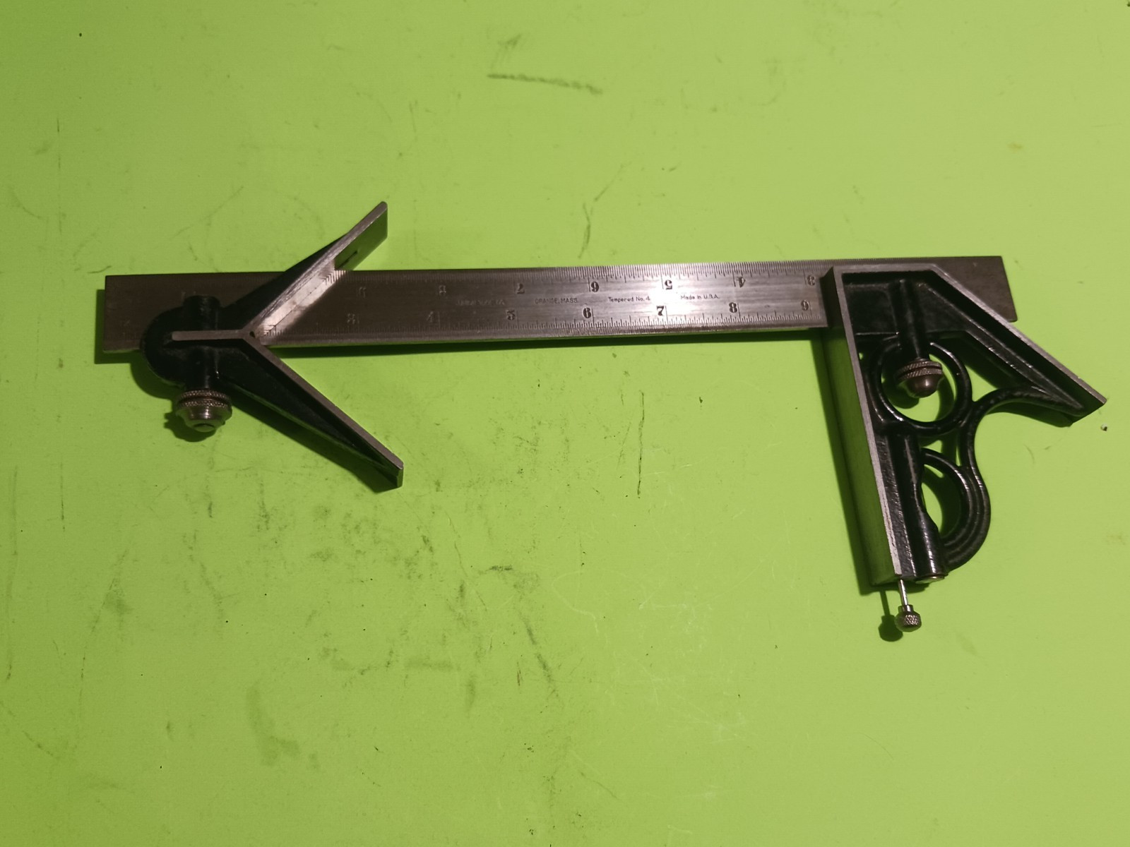 Vintage UNION Tool Co Combination Square 4pcs Head,Center Finder,12″rule &scribe