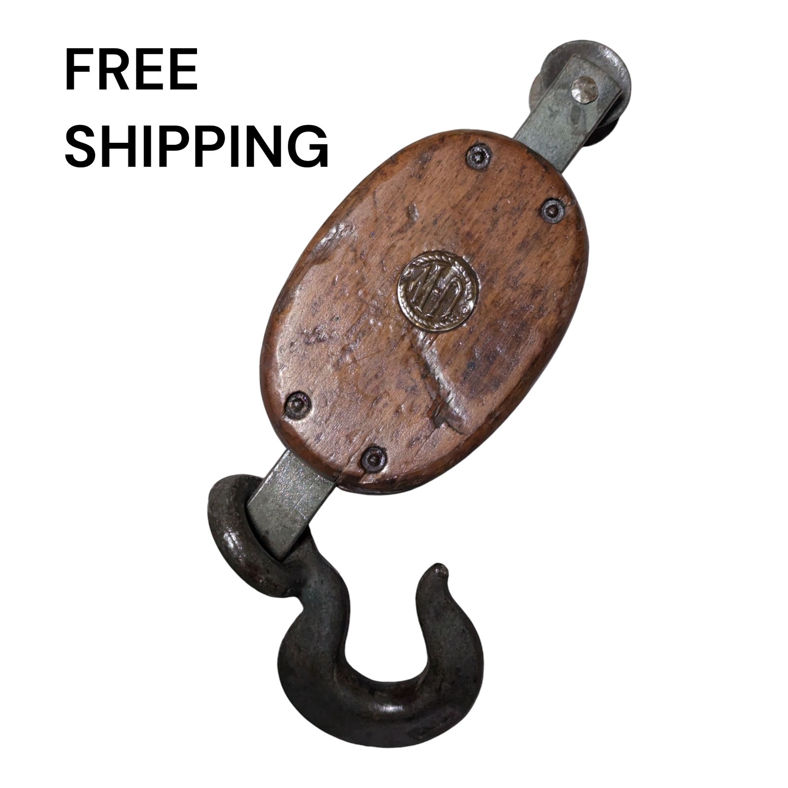 Upson Walton Block Hook & Tackle (UW) 6-PP Vintage Wooden Pulley, UW24 Beautiful