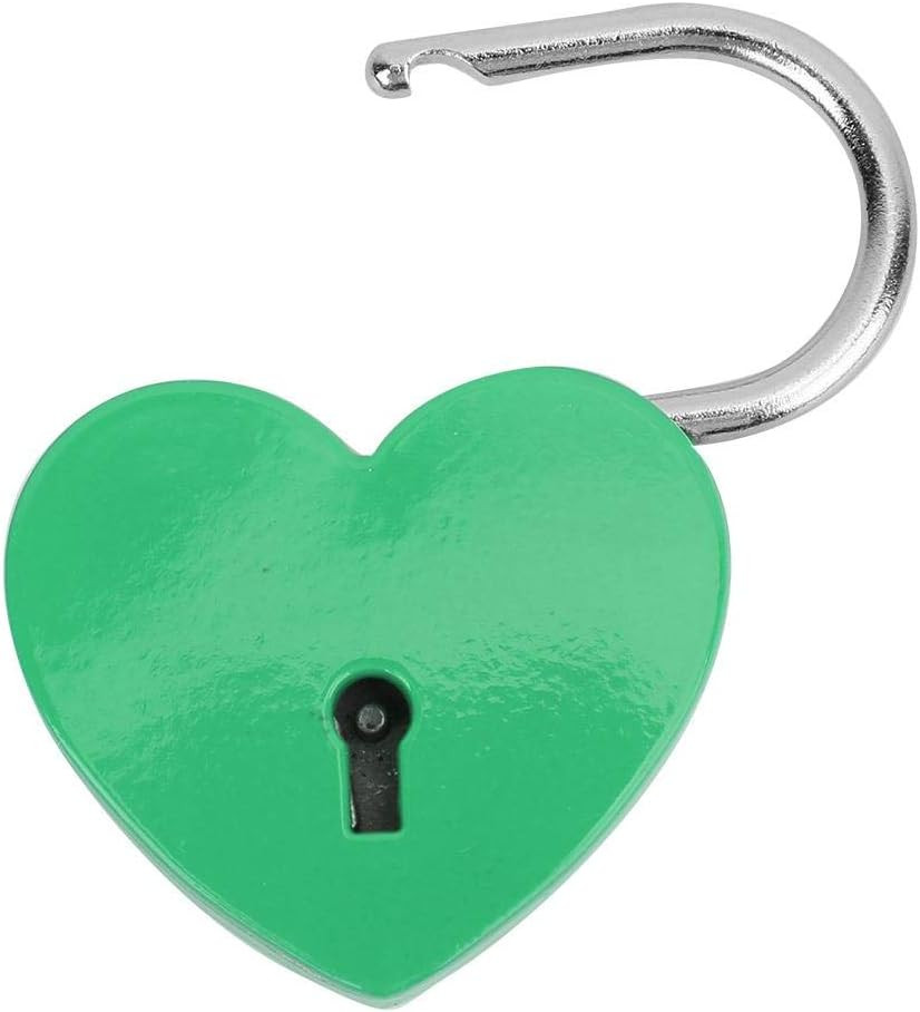 45X59Mm Green Heart Shaped Mini Padlock, Colorful Zinc Alloy Lock with Keys