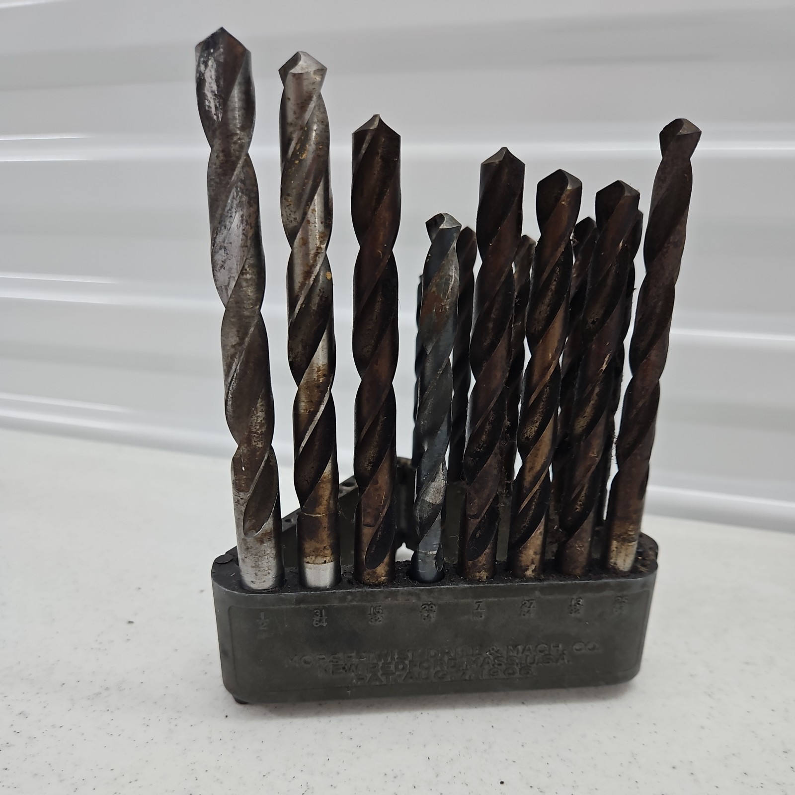 Antique Morse Twist Drill & Mach Co. Drill Bit Stand w/ Drill Bits