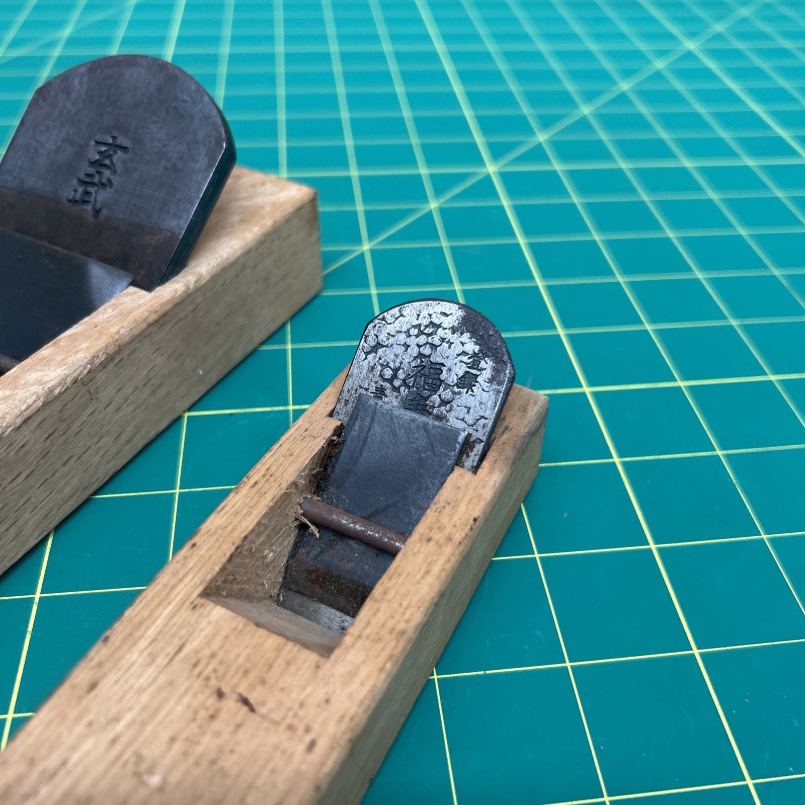 White Oak Wood Japanese Stamped Engraved Block Plane Lot Of 2 30mm & Other