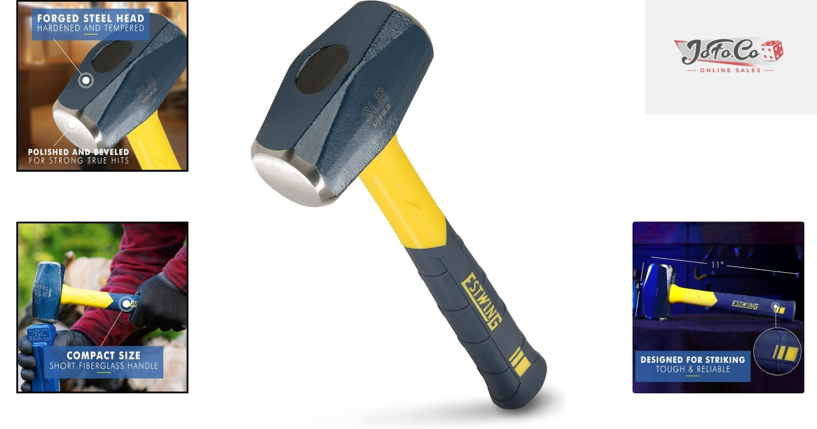 Durable 3-Pound Sledge Hammer with Non-Slip Fiberglass Handle for Professionals