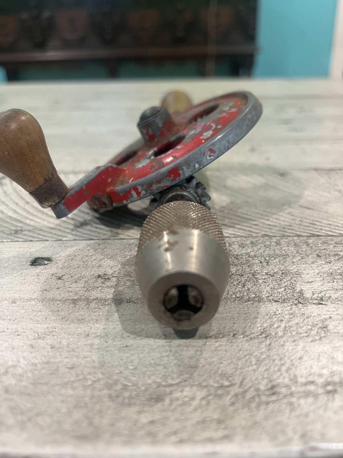 Vintage Hand Crank Drill 10.5″ Wood Handle Made In USA